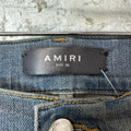Amiri MX1 Black Leather Thrasher Dirty Blue Denim Jeans Sz 36