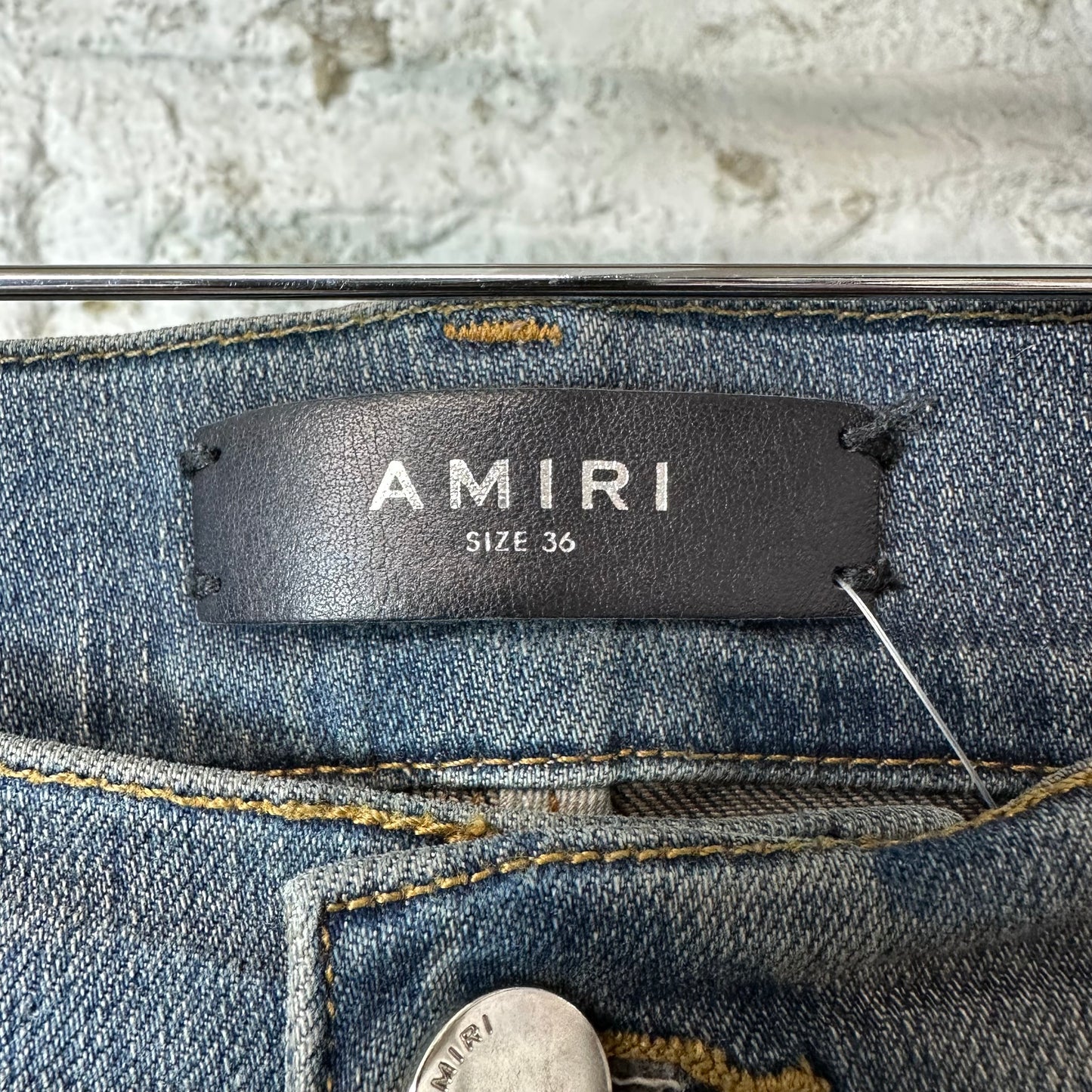 Amiri MX1 Black Leather Thrasher Dirty Blue Denim Jeans Sz 36