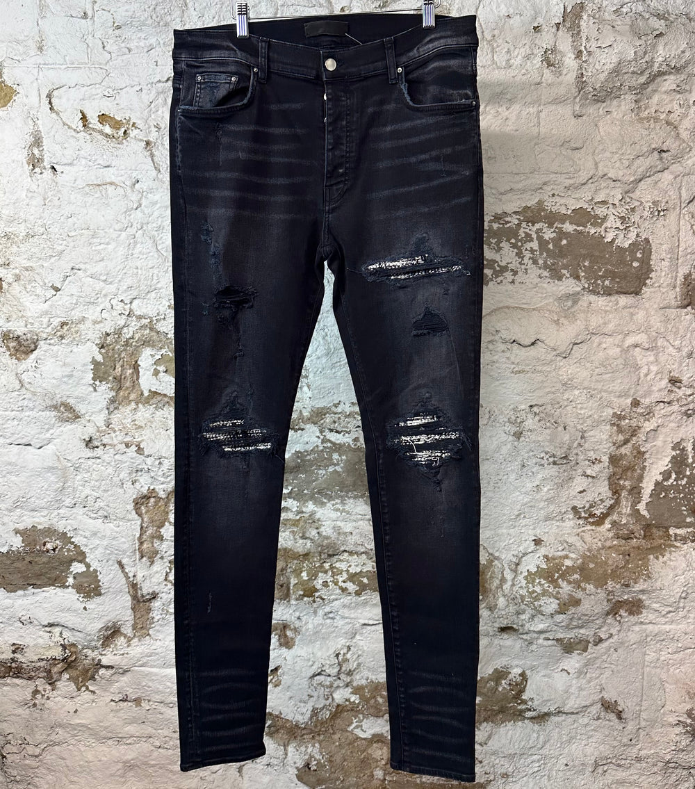 Amiri MX1 Black White Woven Black Denim Jeans Sz 36