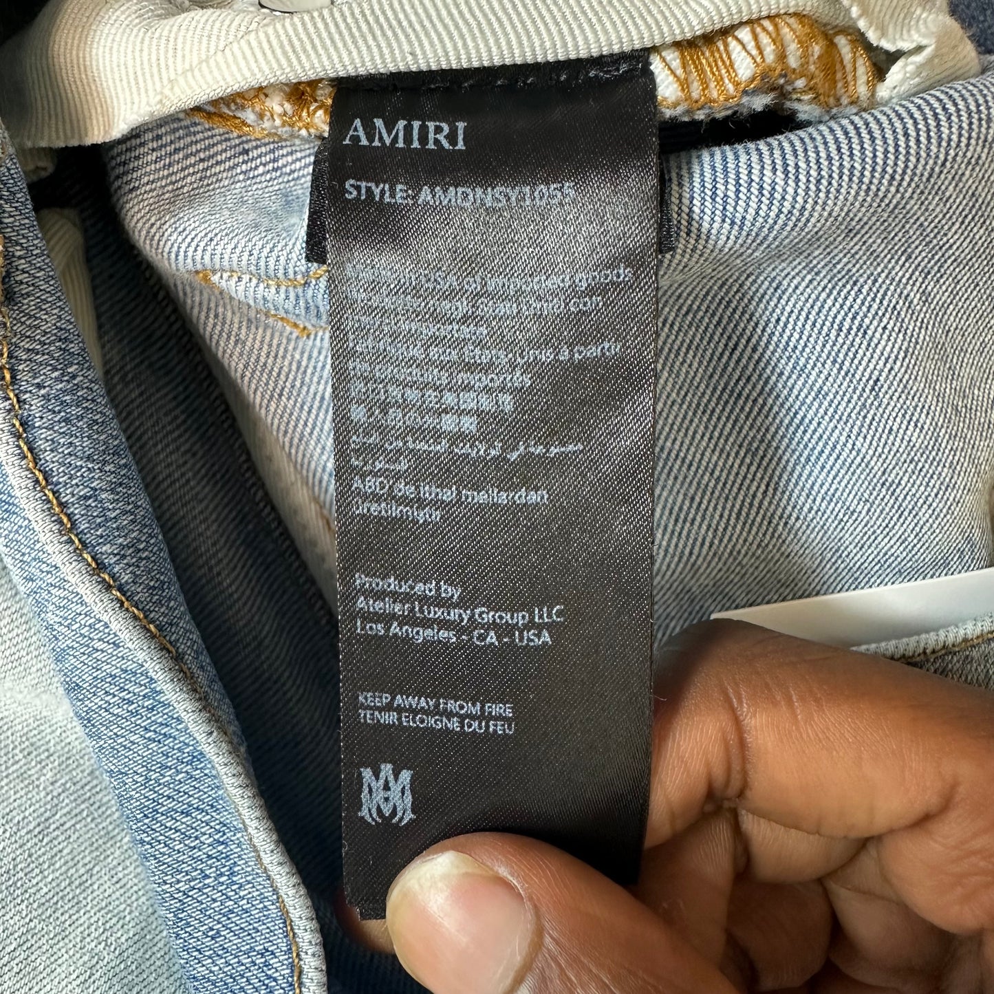Amiri MX1 Cream Suede Blue Denim Jeans Sz 30