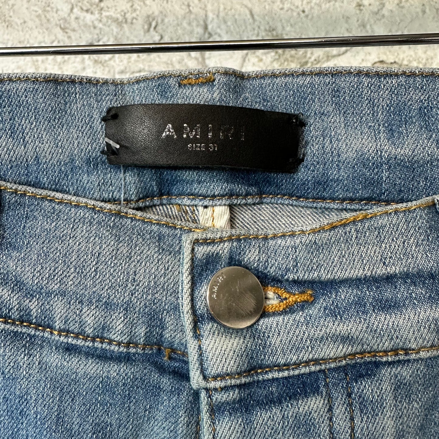Amiri MX1 Cream Suede Blue Denim Jeans Sz 31
