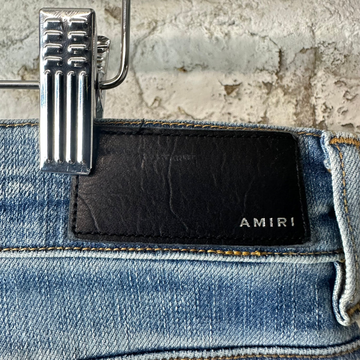 Amiri White Velour Stripe Blue Denim Jeans Sz 38