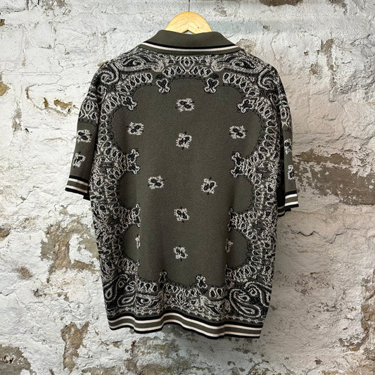 Amiri White Paisley Polo Shirt Olive Sz M