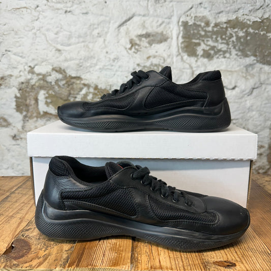 Prada Americas Cup Triple Black Leather Sneaker Sz 6