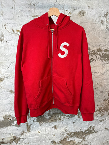 Supreme White S Logo Red Zip Hoodie Sz M