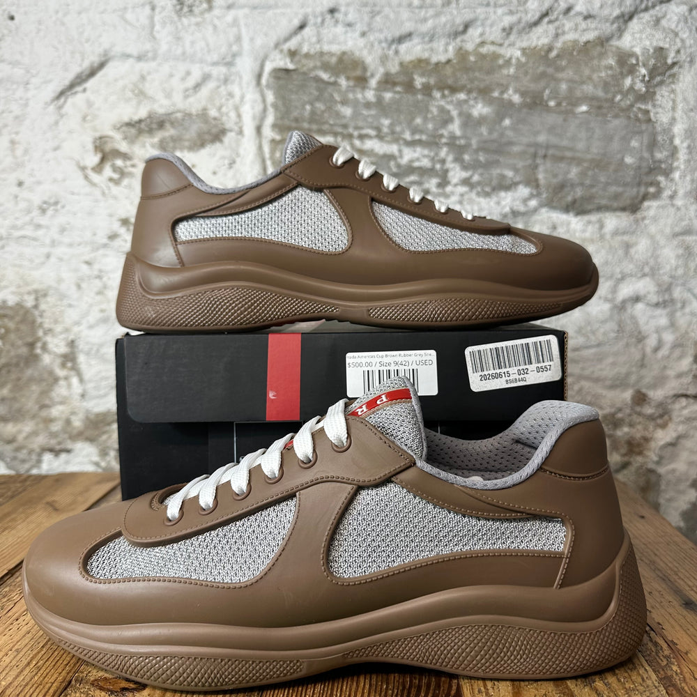 Prada Americas Cup Brown Rubber Grey Sneaker Sz 9 (42)