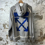 Off White Blue Brushed Arrows Gray Hoodie Sz XS