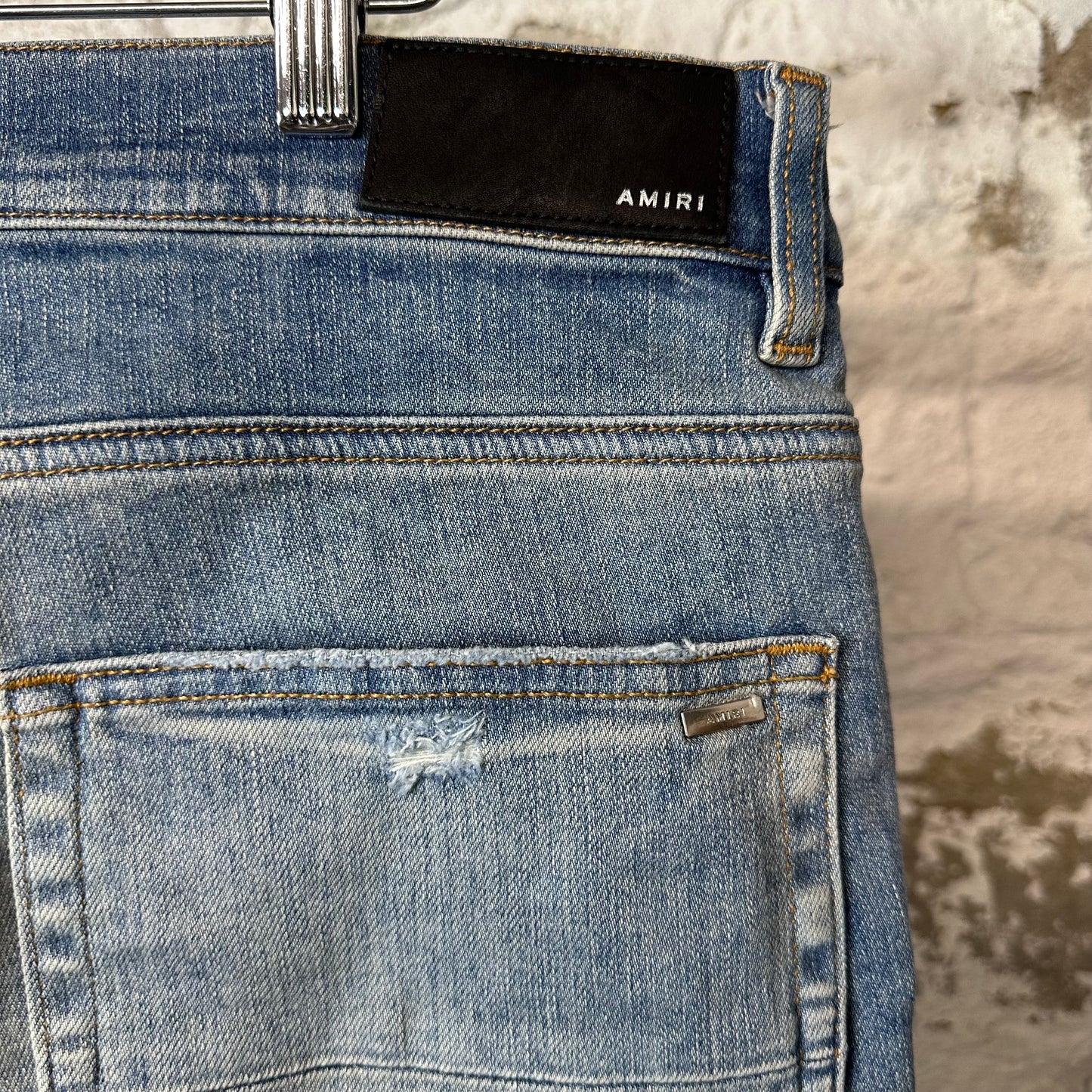 Amiri MX1 Cream Suede Blue Denim Jeans Sz 34