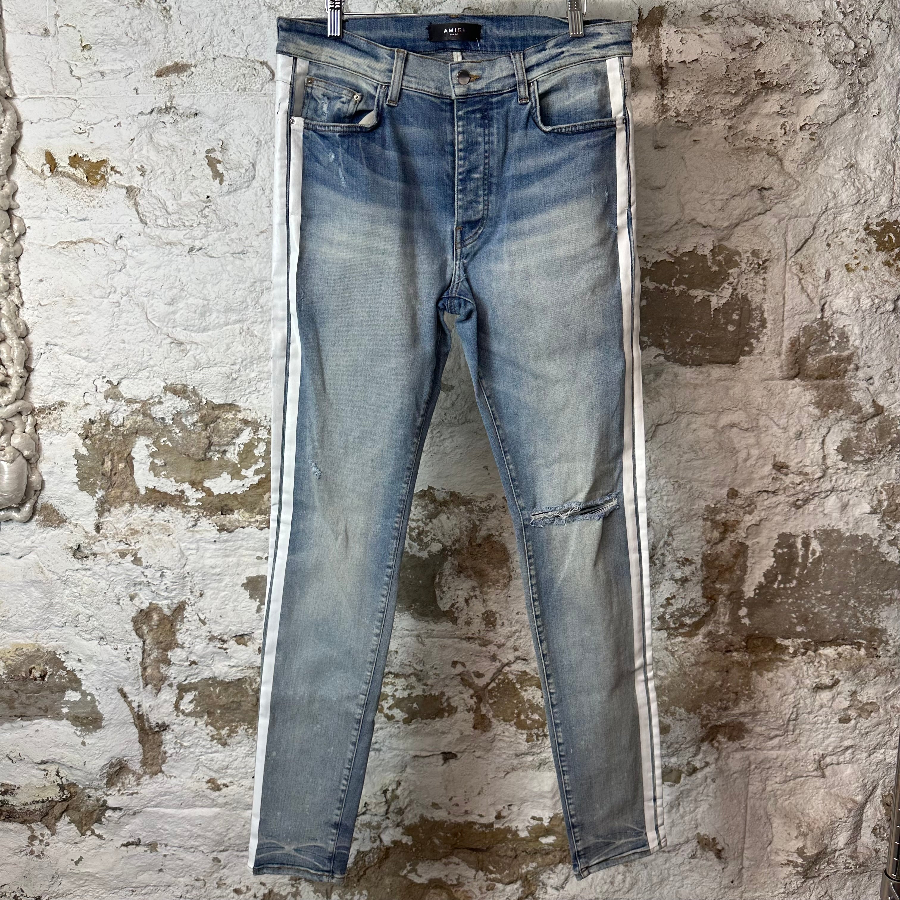 Amiri White Stripe Blue Denim Jeans Sz 34