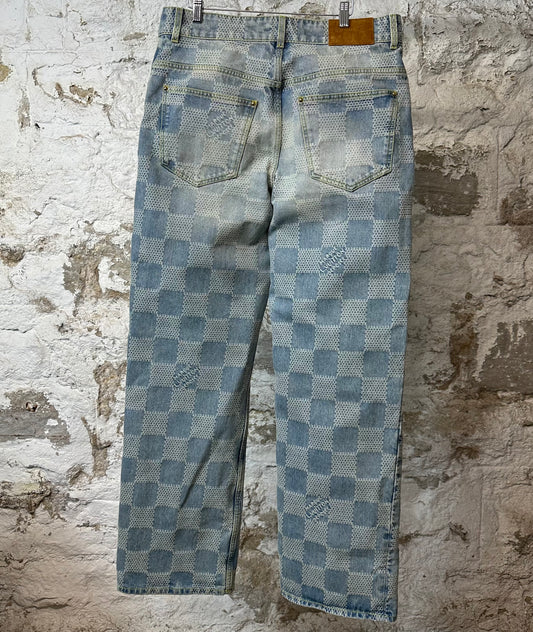 Louis Vuitton 3D Damier Blue Denim Jeans Sz 34