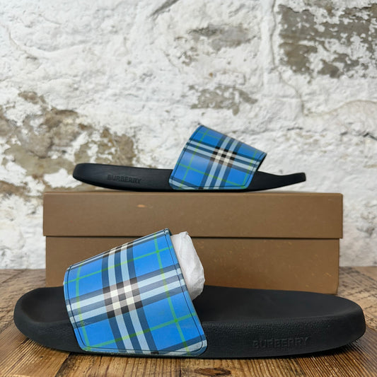 Burberry Blue Plaid Black Slides Sz 12 (45)