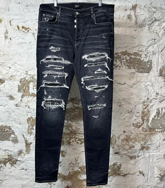 Amiri MX1 Black Paisley Grey Denim Jeans Sz 38