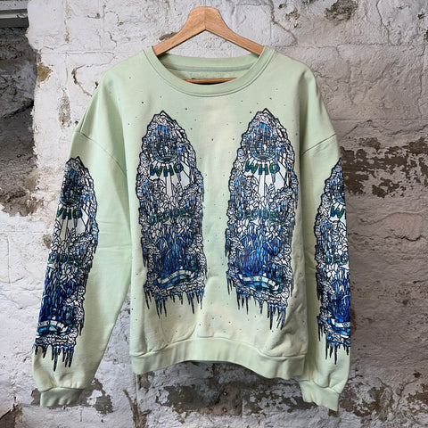 Who Decides War Stained Glass Cool Green Crewneck Sz M