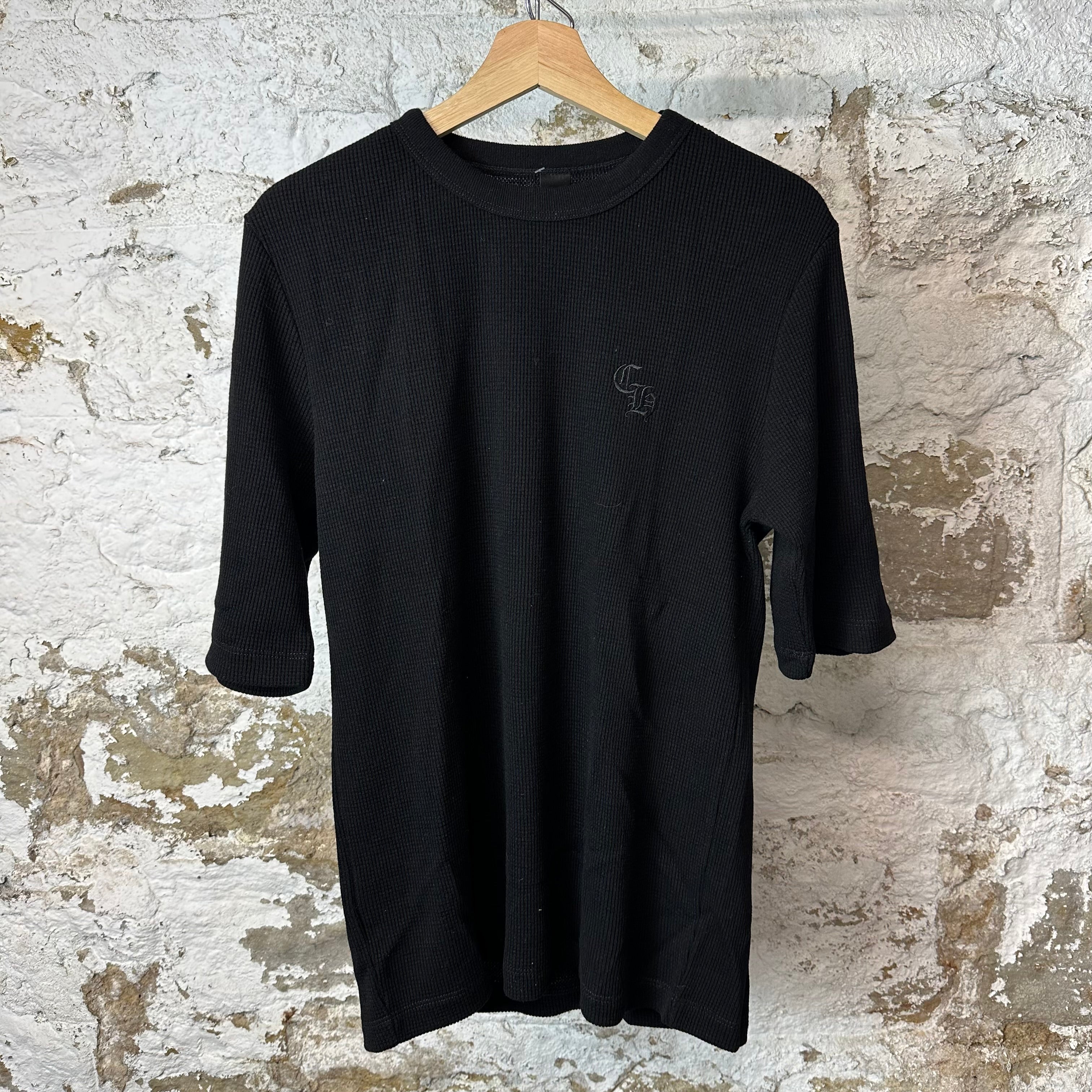 Chrome Hearts Embroidered CH Logo Waffle Black Shirt Sz M