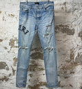 Amiri Old English Spell Blue Denim Jeans Sz 34