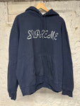 Supreme Navy White Script Hoodie Sz L