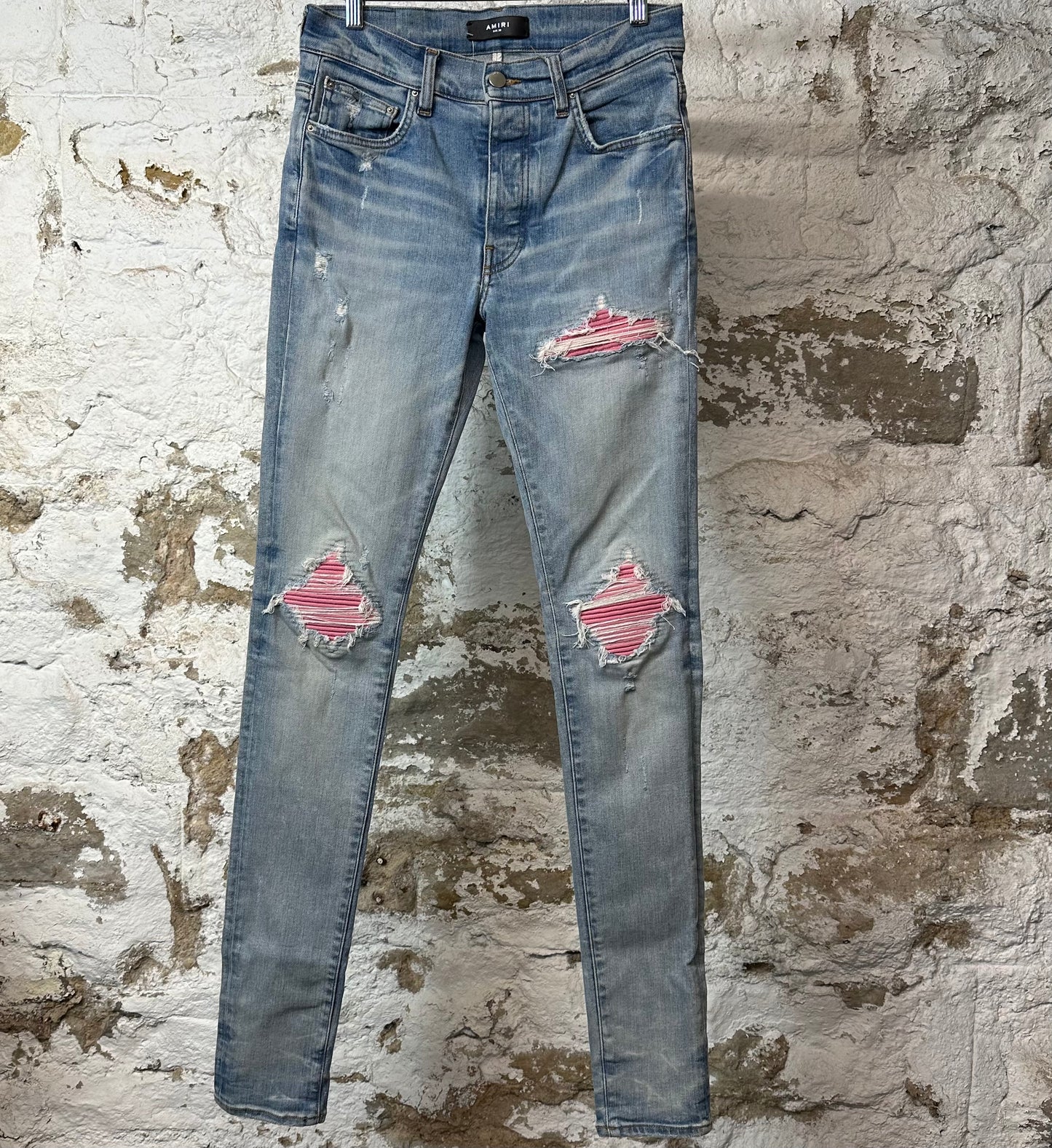 Amiri MX1 Pink Suede Blue Denim Jeans Sz 30