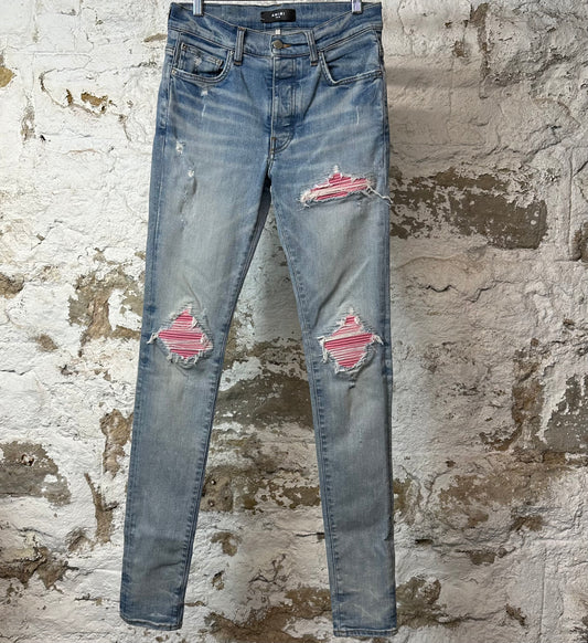 Amiri MX1 Pink Suede Blue Denim Jeans Sz 30