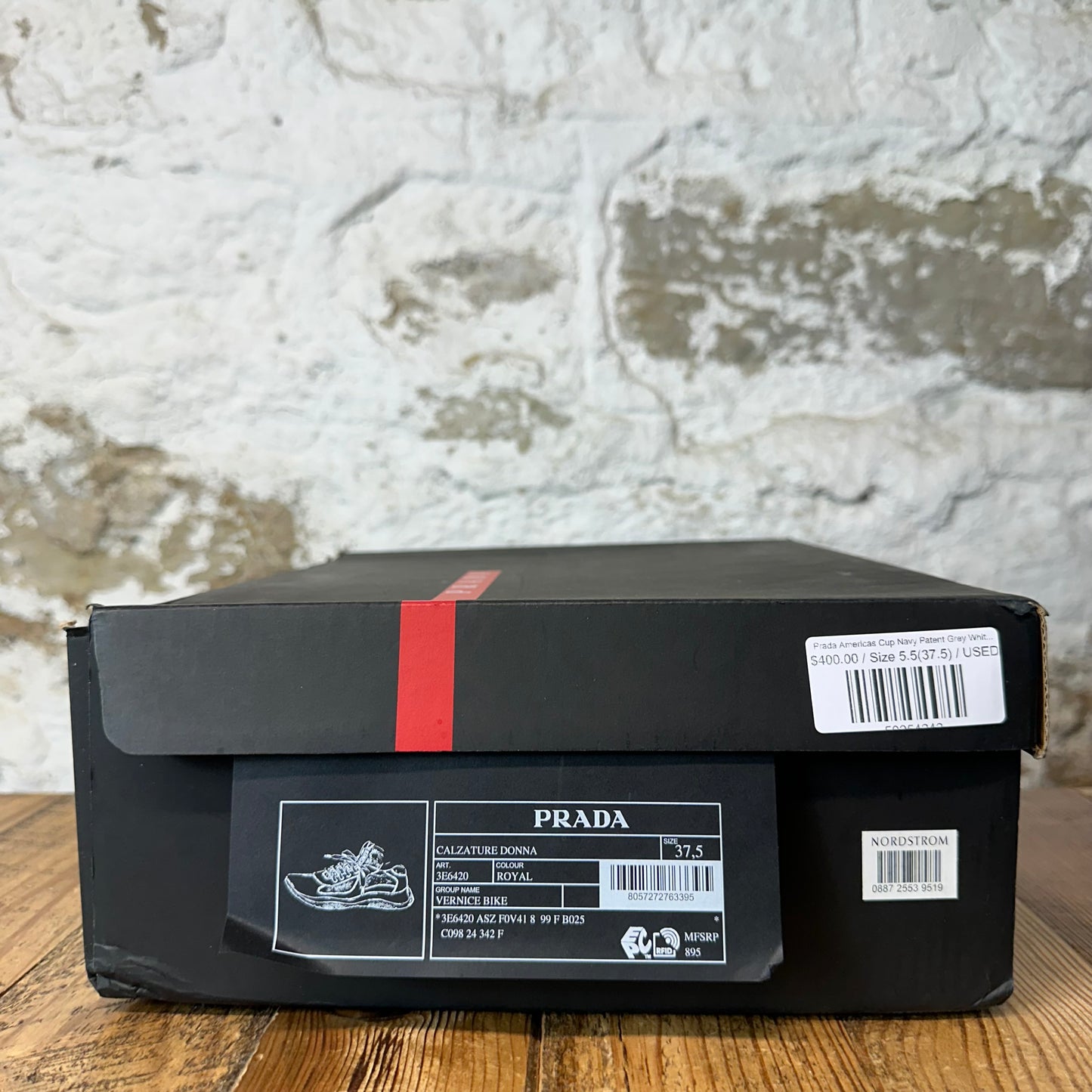 Prada Americas Cup Navy Patent Grey White Sneaker Sz 5.5 (37.5)