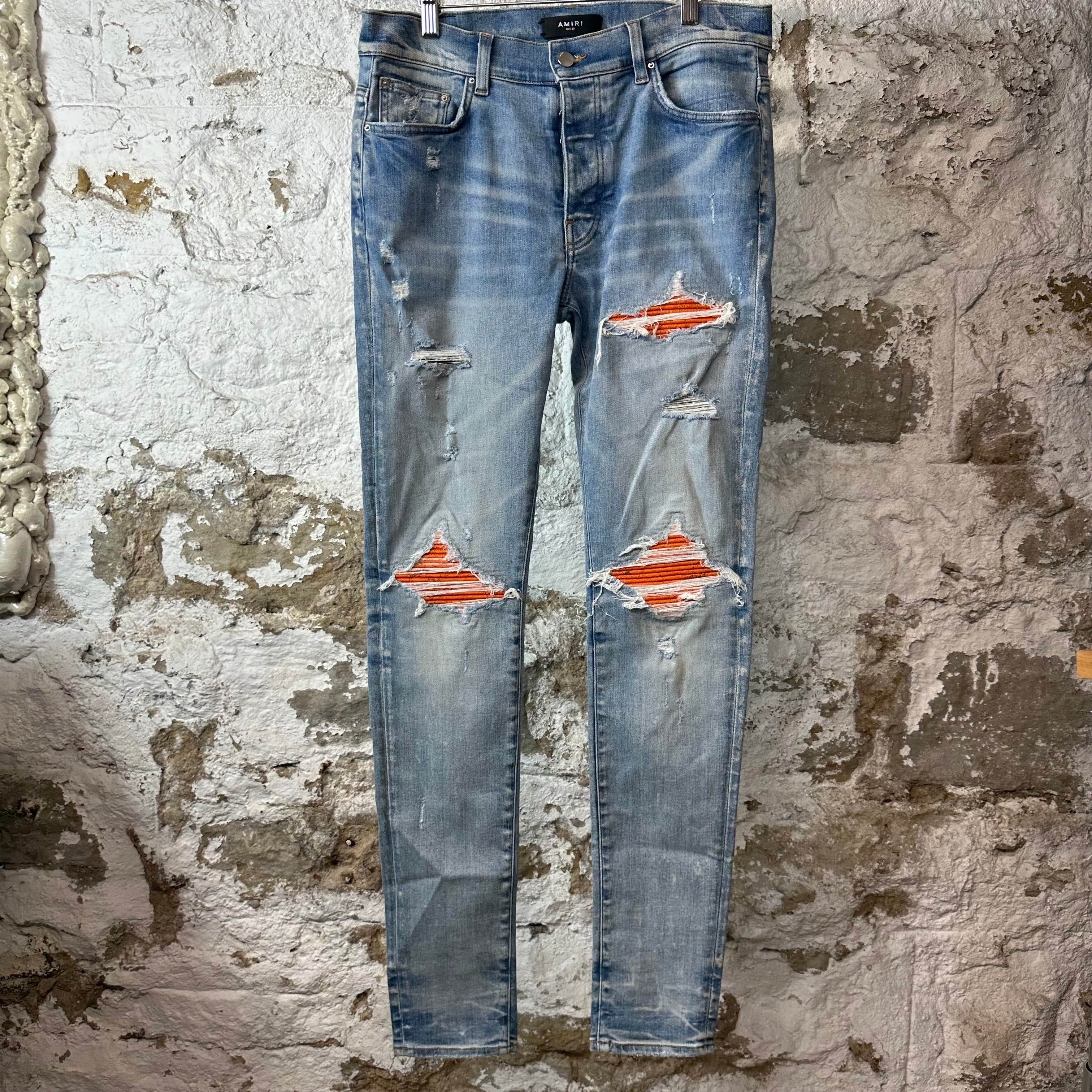 Amiri MX1 Cracked Orange Blue Denim Jeans Sz 32