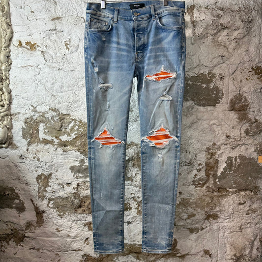 Amiri MX1 Cracked Orange Blue Denim Jeans Sz 32