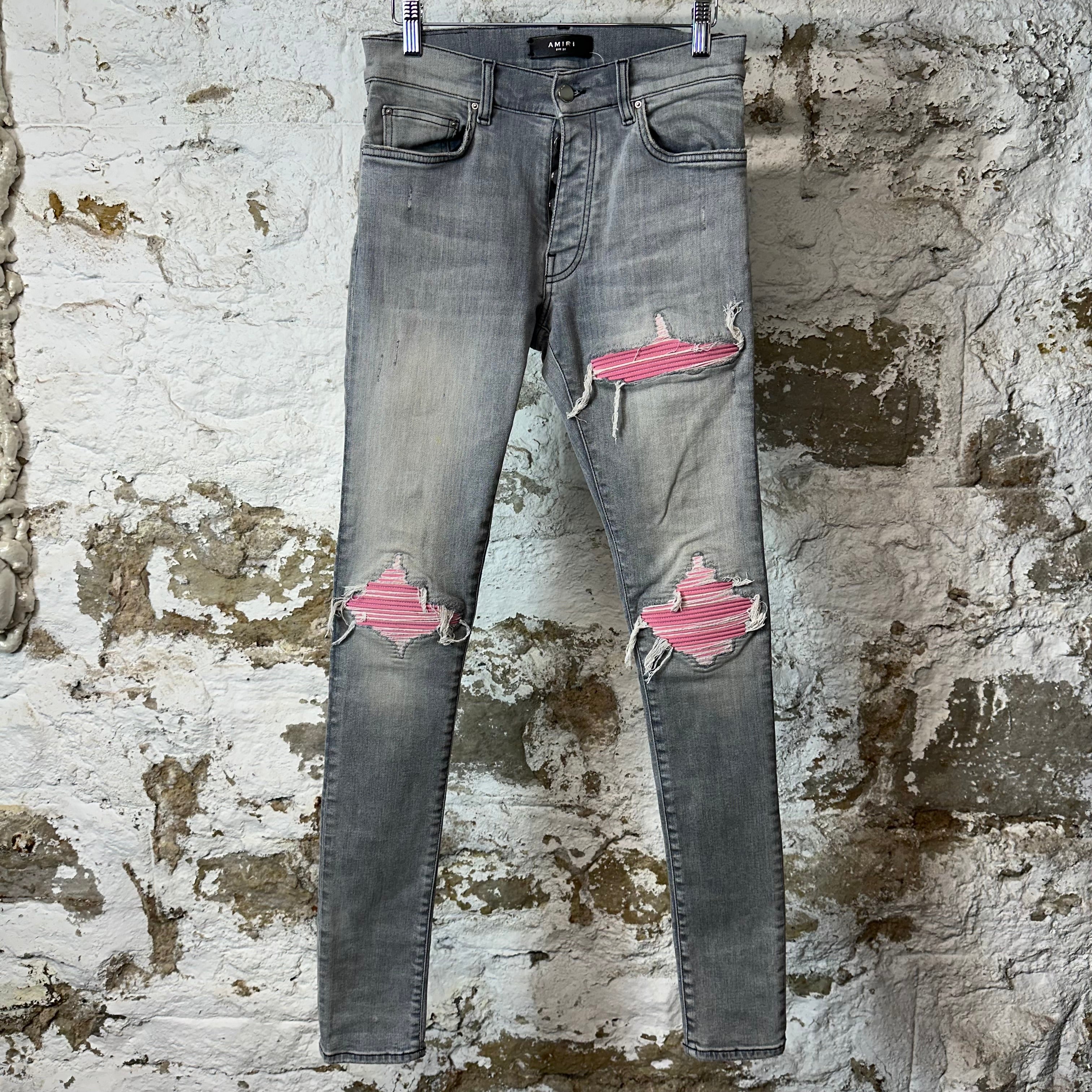 Amiri MX1 Pink Suede Grey Denim Jeans Sz 28
