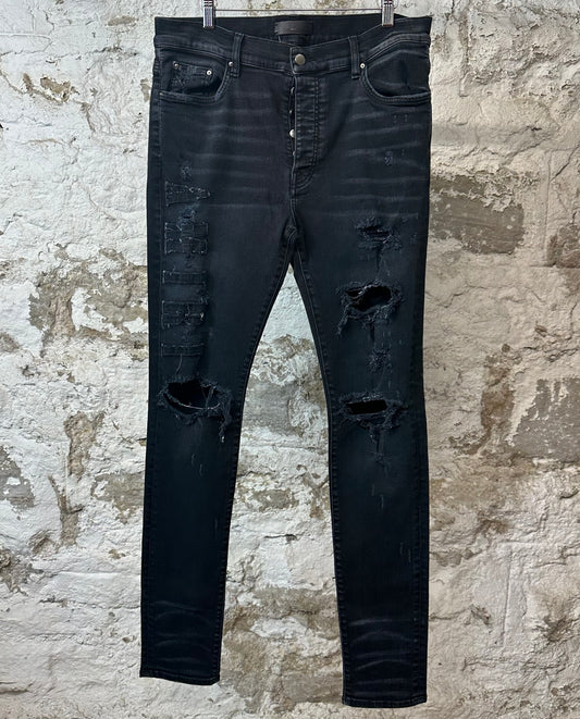 Amiri Distressed Side Spell Black Denim Jeans Sz 36