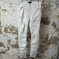 Amiri MX1 White Leather White Denim Jeans Sz 34