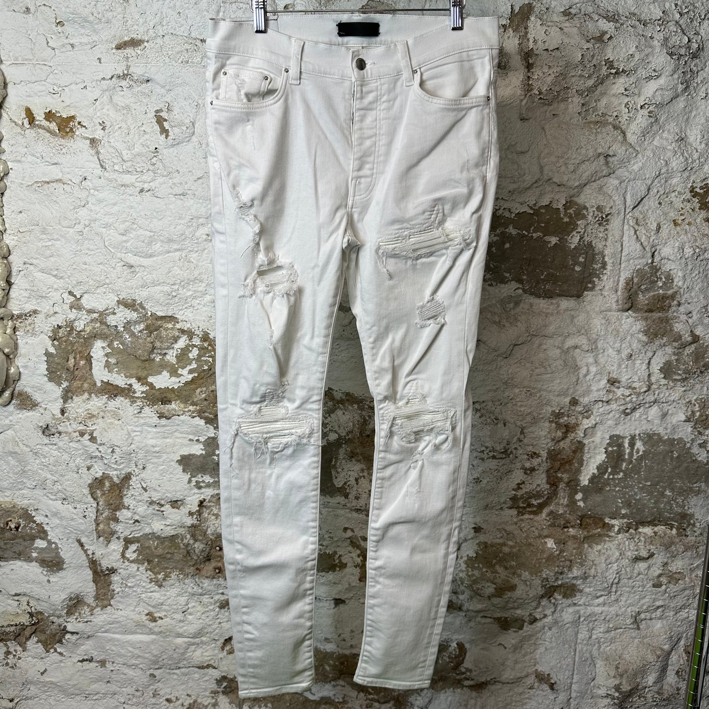 Amiri MX1 White Leather White Denim Jeans Sz 34