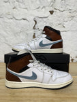 Air Jordan 1 Mid Brown Blue Grey Sz 8