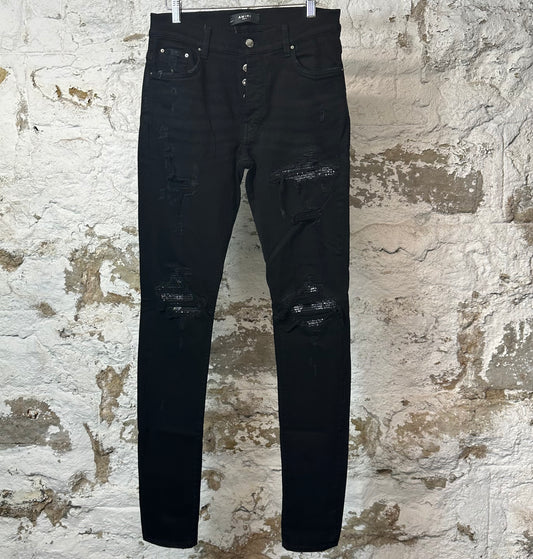 Amiri MX1 Black Paisley Black Denim Jeans Sz 31