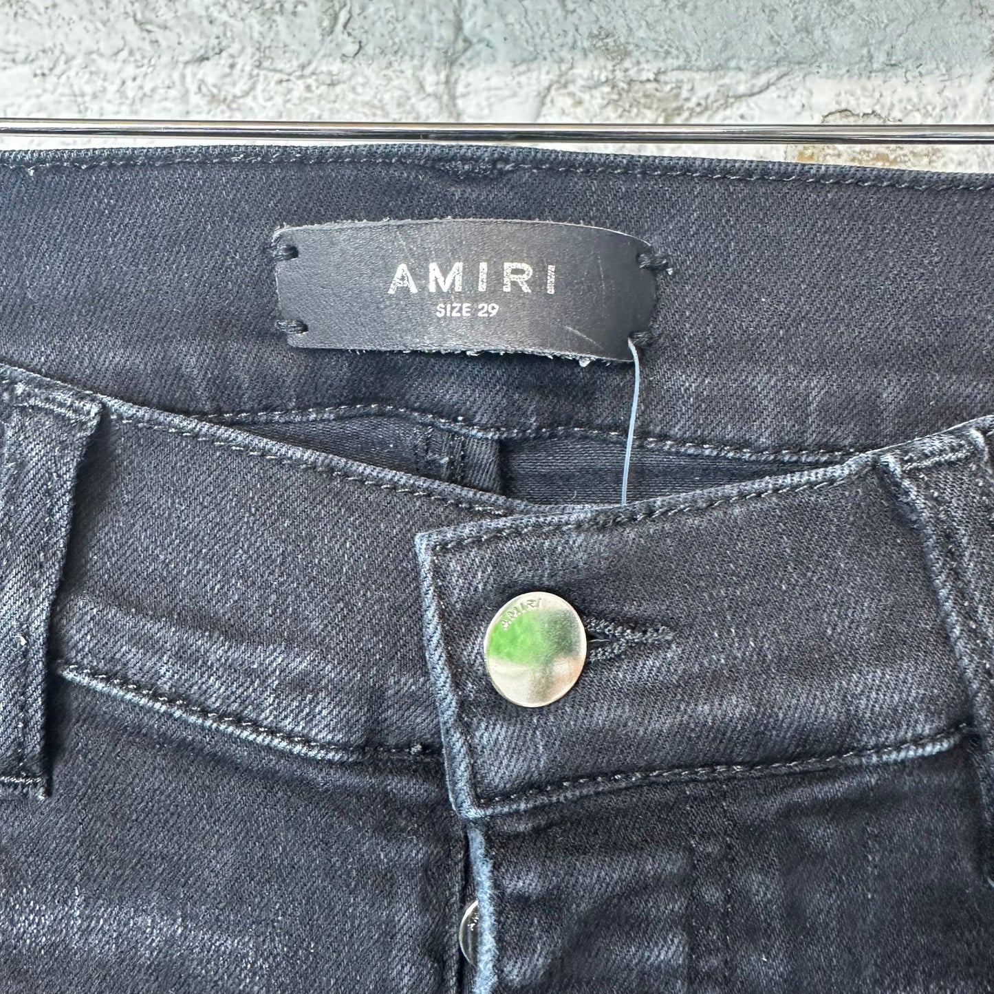 Amiri MX1 Camo Patch Black Denim Jeans Sz 29