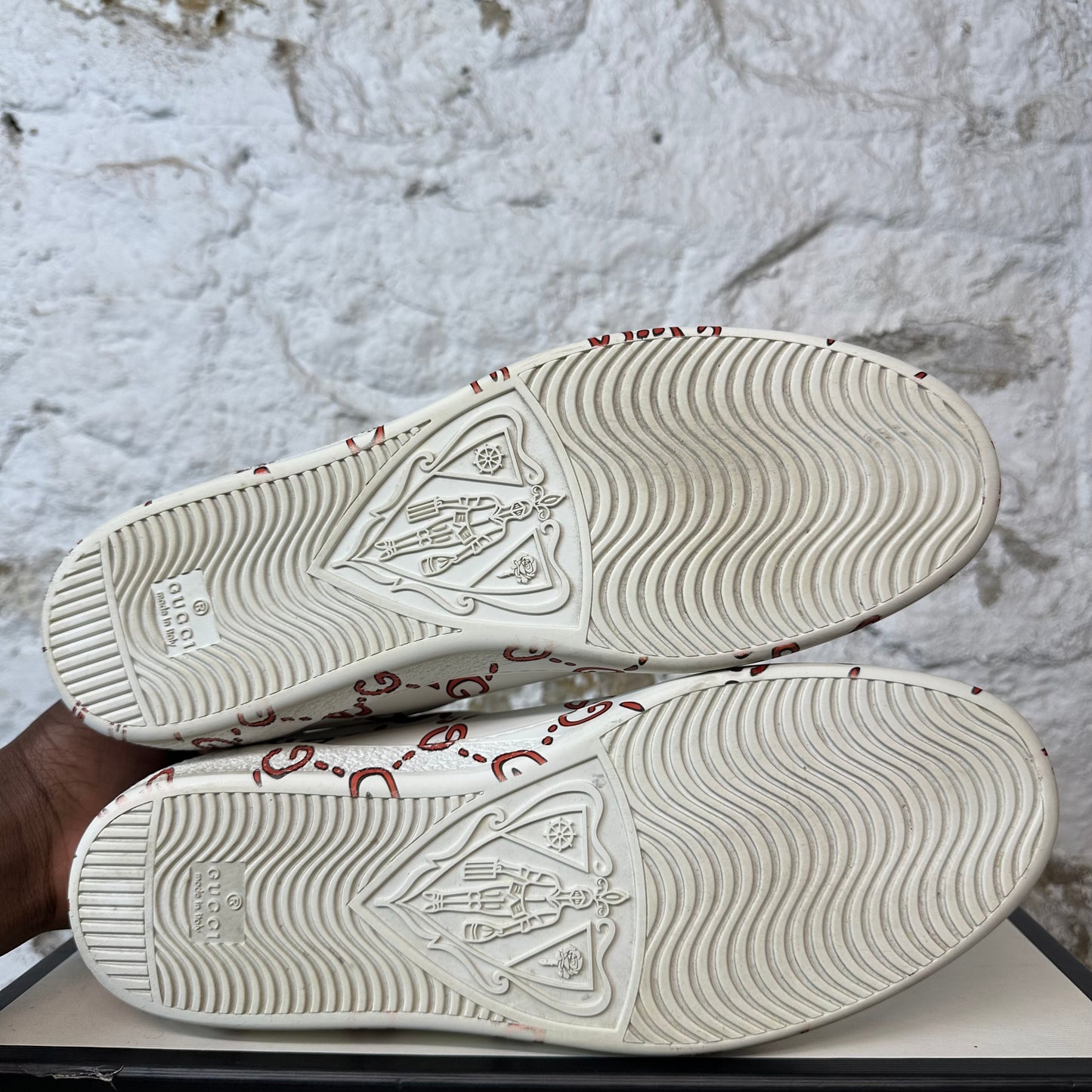 Gucci Red GG Monogram White Ace Sneaker Sz 9.5