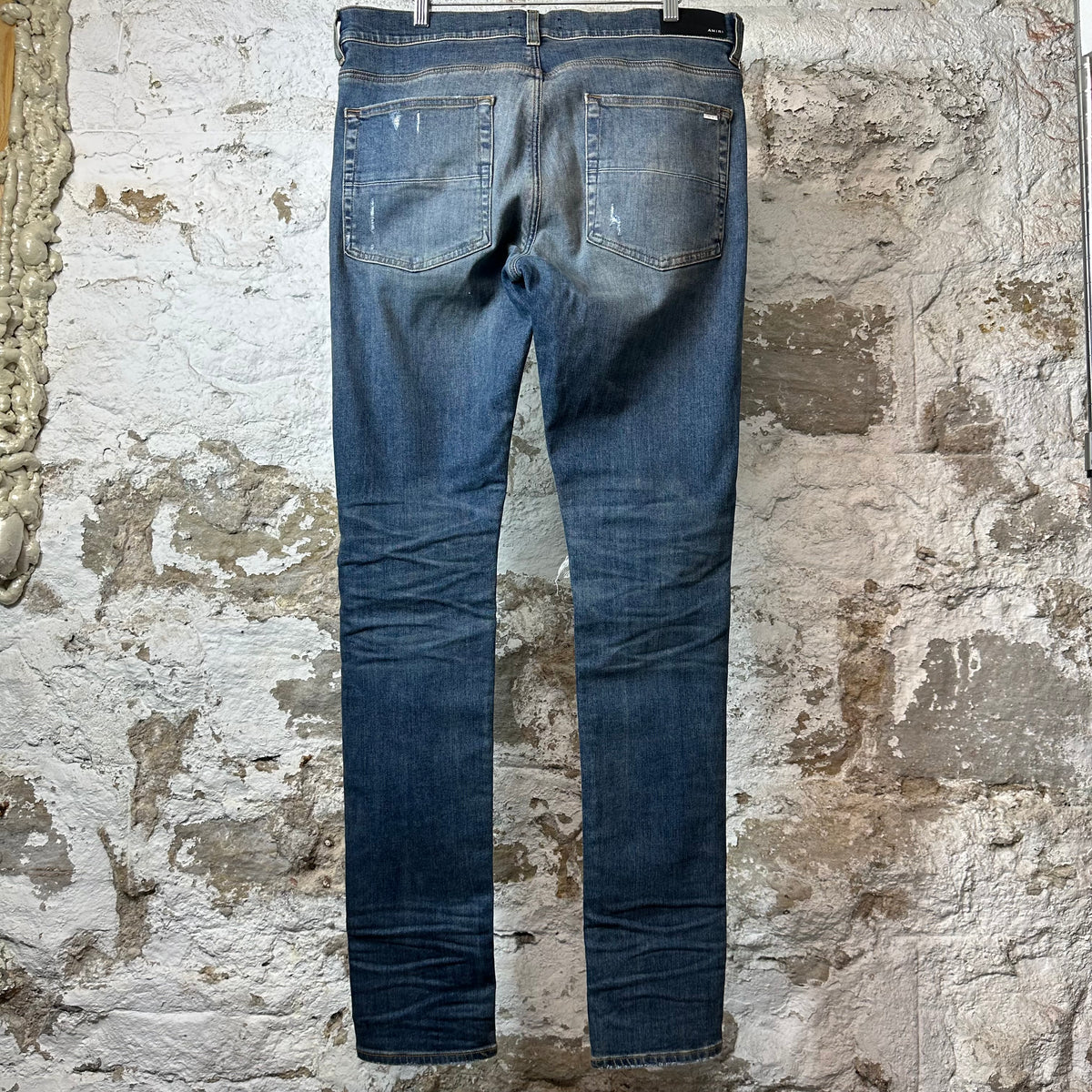 Amiri MX1 Cream Denim Paisley Thrasher Blue Denim Jeans Sz 36