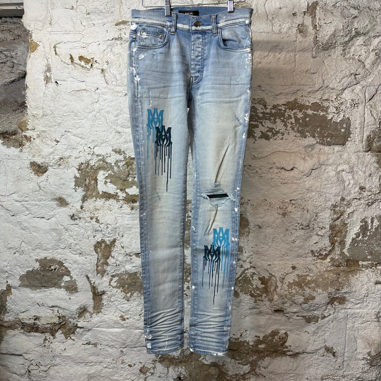 Amiri AM Paint Drip Blue Denim Jeans