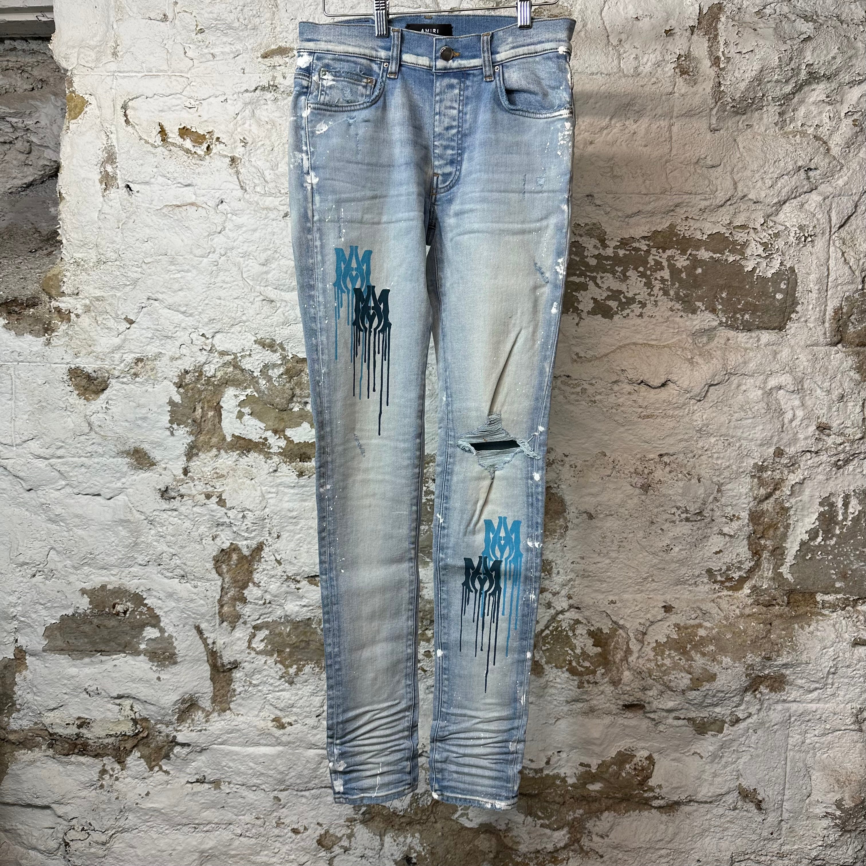 Amiri AM Paint Drip Blue Denim Jeans