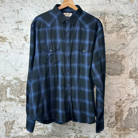 Saint Laurent Blue Plaid Button Up Shirt Sz XL