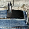 Amiri Distressed Side Spell Blue Denim Jeans Sz 34