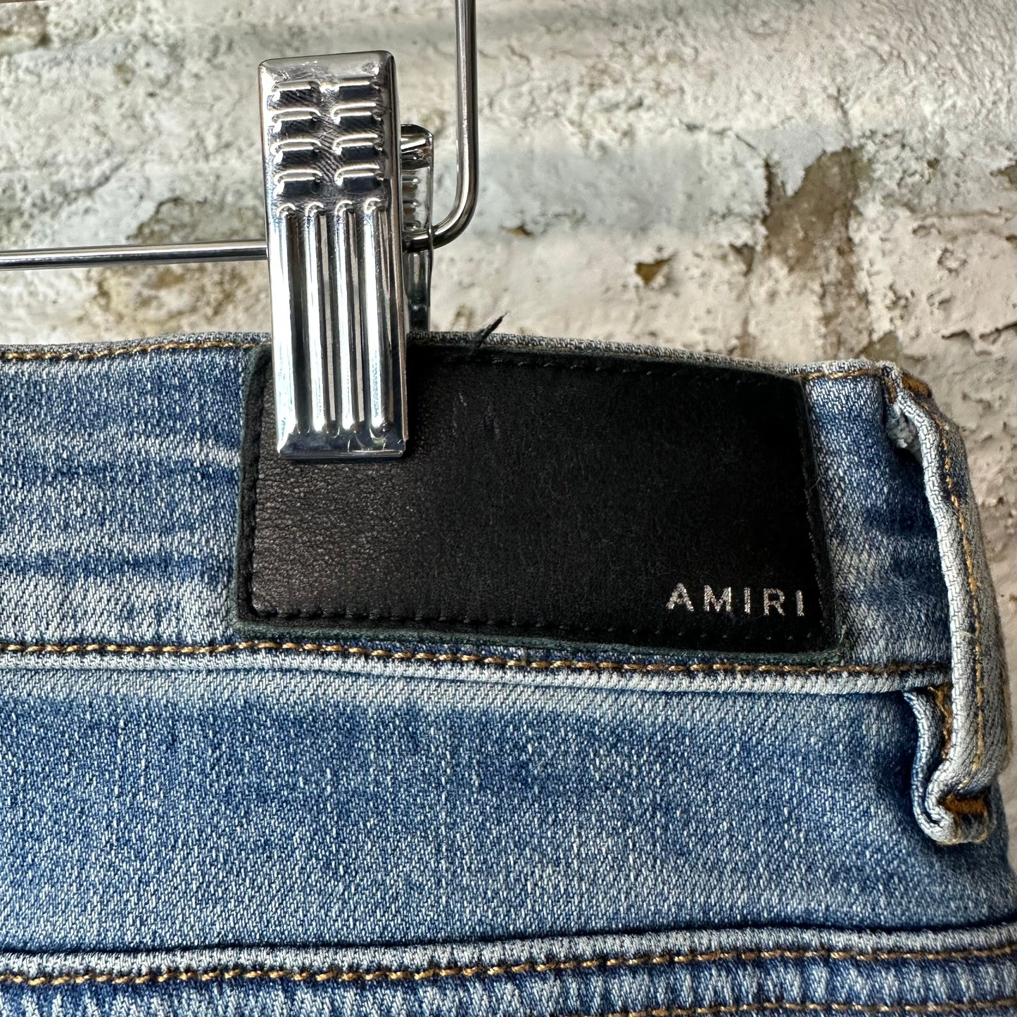 Amiri Distressed Side Spell Blue Denim Jeans Sz 34