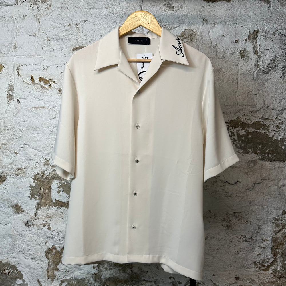 Amiri Collar Spell Alabaster Camp Button Up Cream Sz M DS