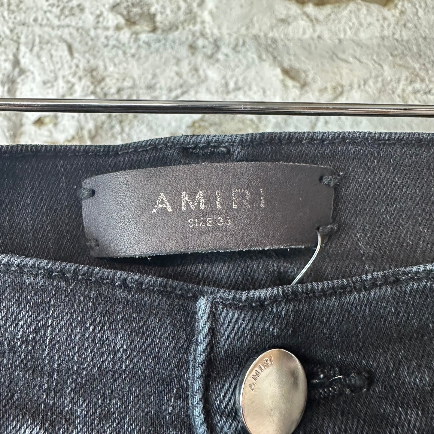 Amiri MX1 Camo Patch Black Denim Jeans Sz 36