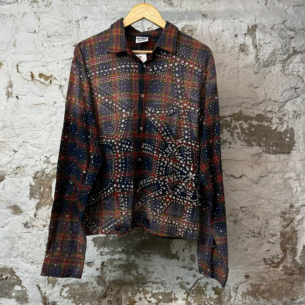 Vale Green Red Plaid Rhinestone Flannel Sz M