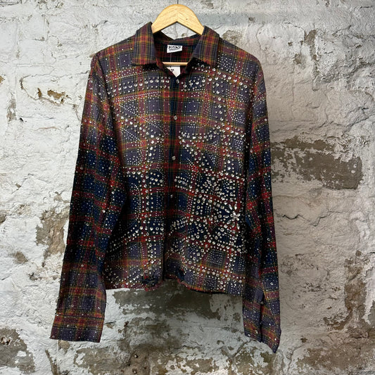 Vale Green Red Plaid Rhinestone Flannel Sz M