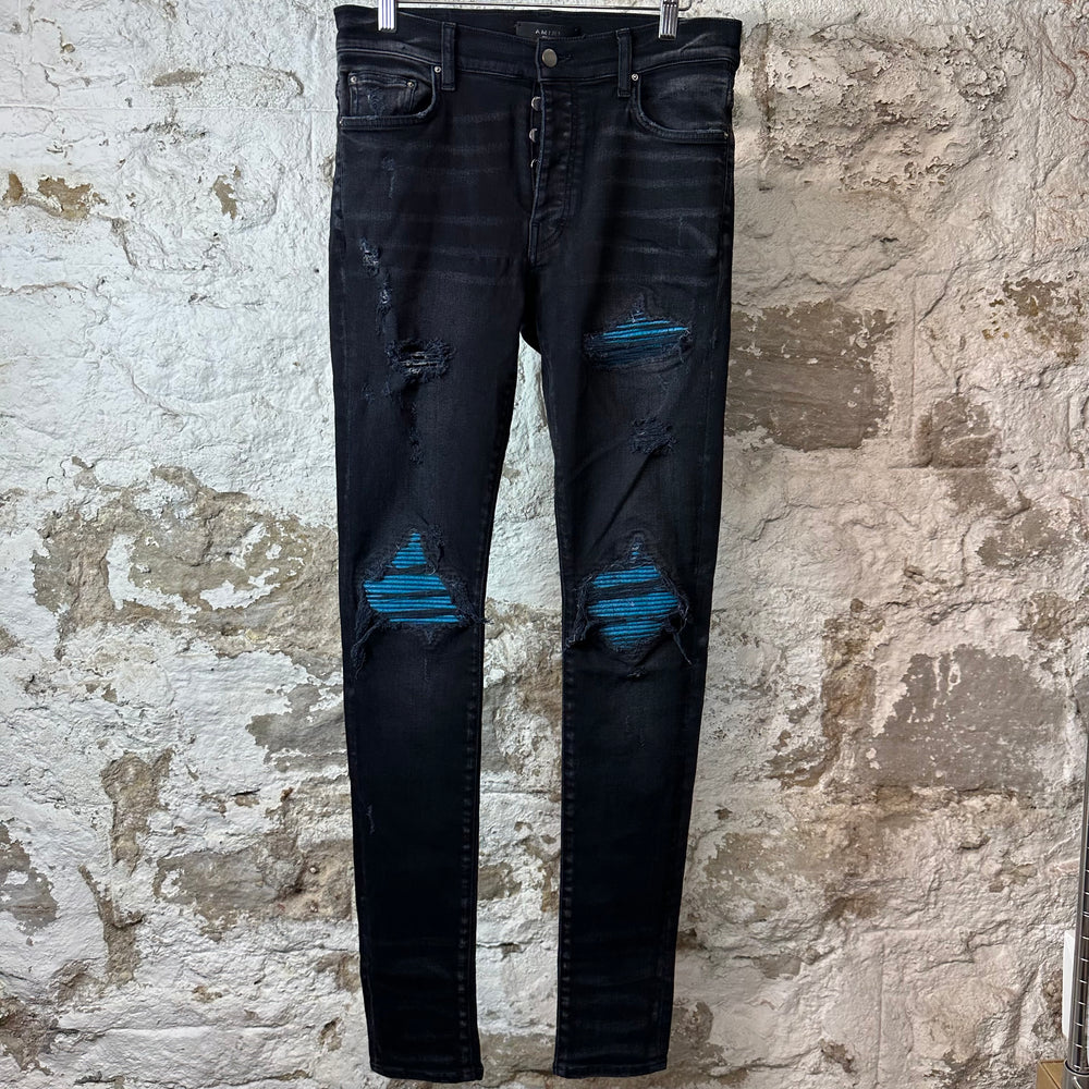 Amiri MX1 Cracked Blue Black Denim Jeans Sz 30