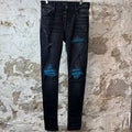 Amiri MX1 Cracked Blue Black Denim Jeans Sz 30