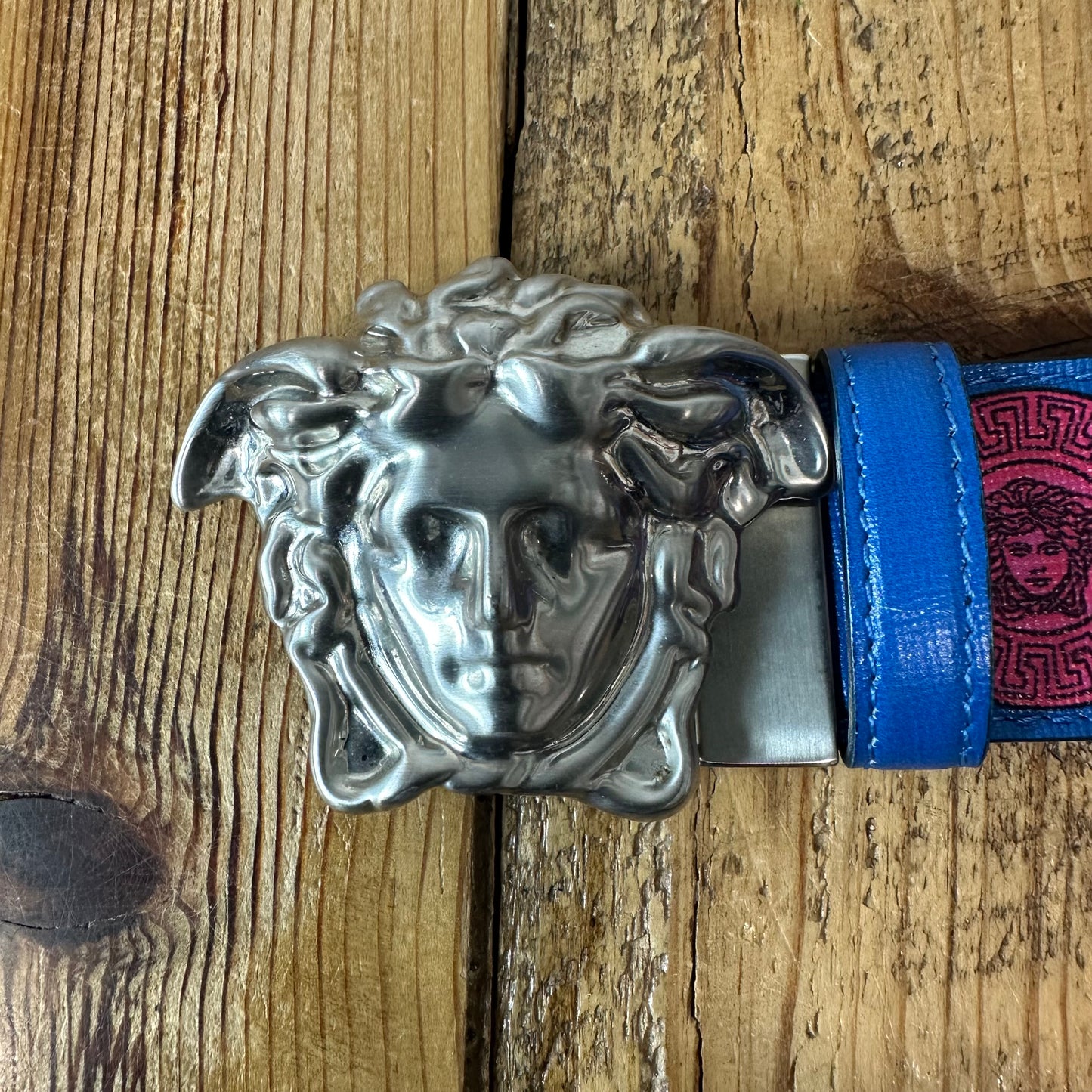 Versace Silver Medusa Blue Black Belt Sz (100/40)