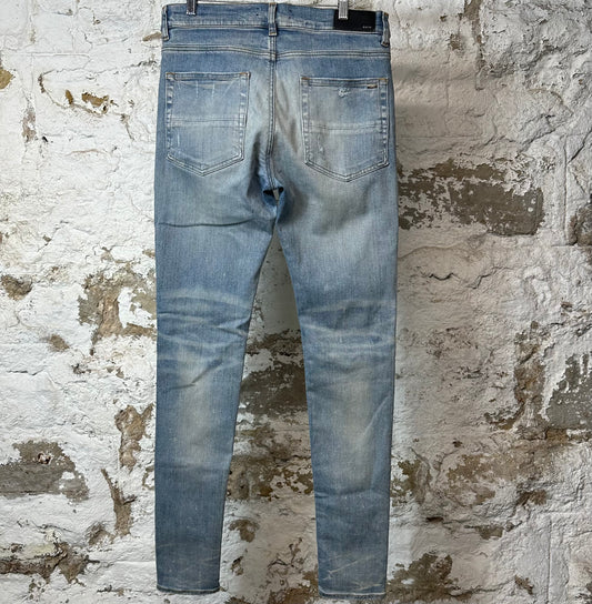 Amiri MX1 Cream Suede Blue Denim Jeans Sz 33