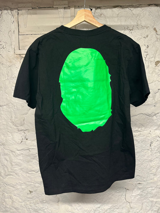 Bape Green Ape Head Black T-Shirt Sz L