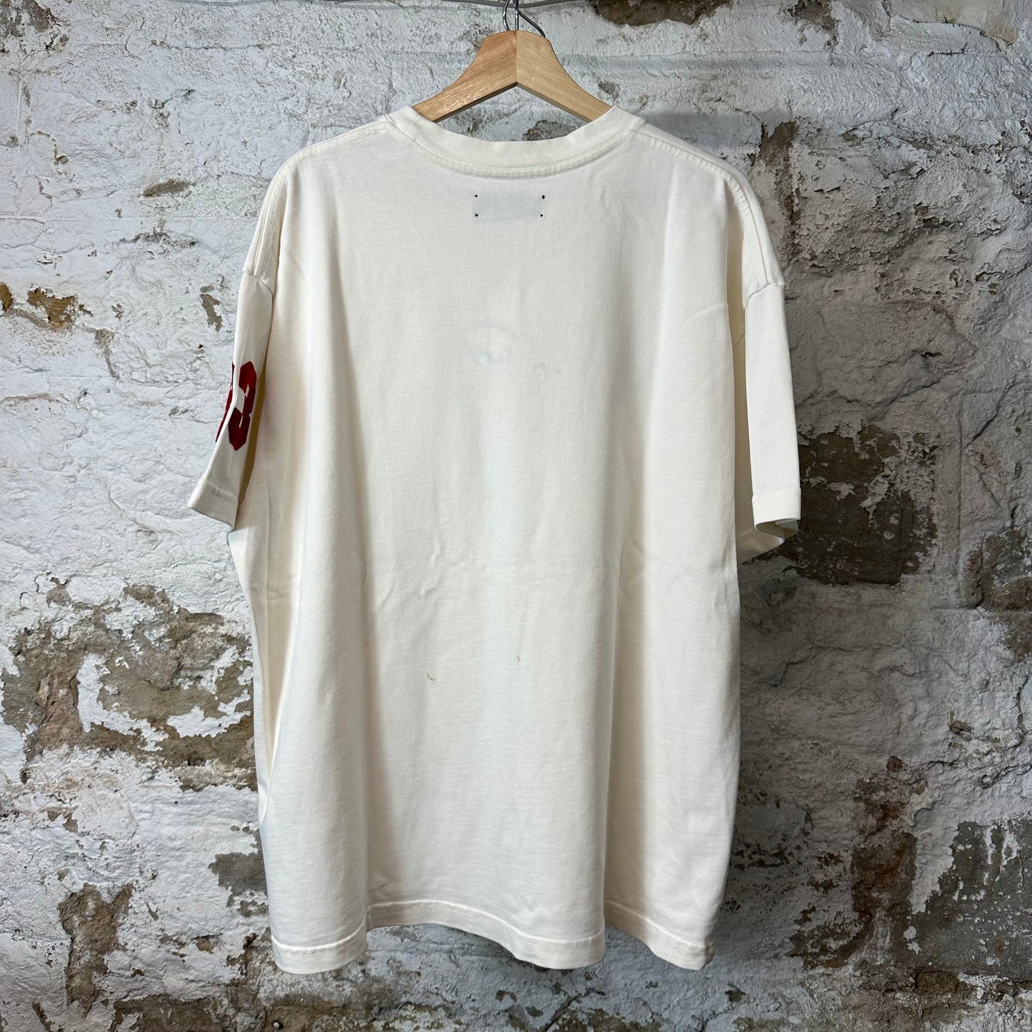 Amiri Red Velour Flocked Spell Cream T-Shirt Sz M