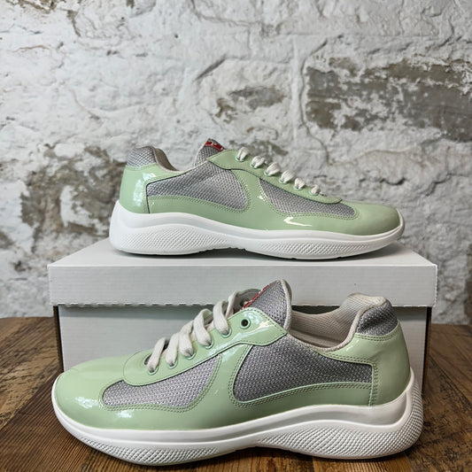 Prada Americas Cup Cool Green Patent Grey White Sneaker Sz 8.5